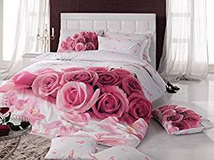 Blumenmuster Rosen Blumen Gepunktet Pink Baumwollmischung Einzelbett Bettbezug 