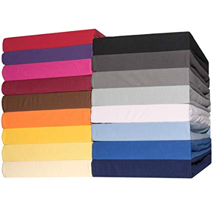 90-100 x 200 cm lila erhältlich in 34 modernen Farben und 6 verschiedenen Größen 100% Baumwolle npluseins klassisches Jersey Spannbetttuch