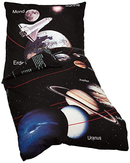 HOSIMA Universum Planet Rakete Bettwäsche 135x200 für Kinder Moderne Cartoon Bedruckte Bettbezüge mit Reißverschluss und 80x80cm Kissenbezug Jungen Teenager Bettbezug-Set für Einzelbett